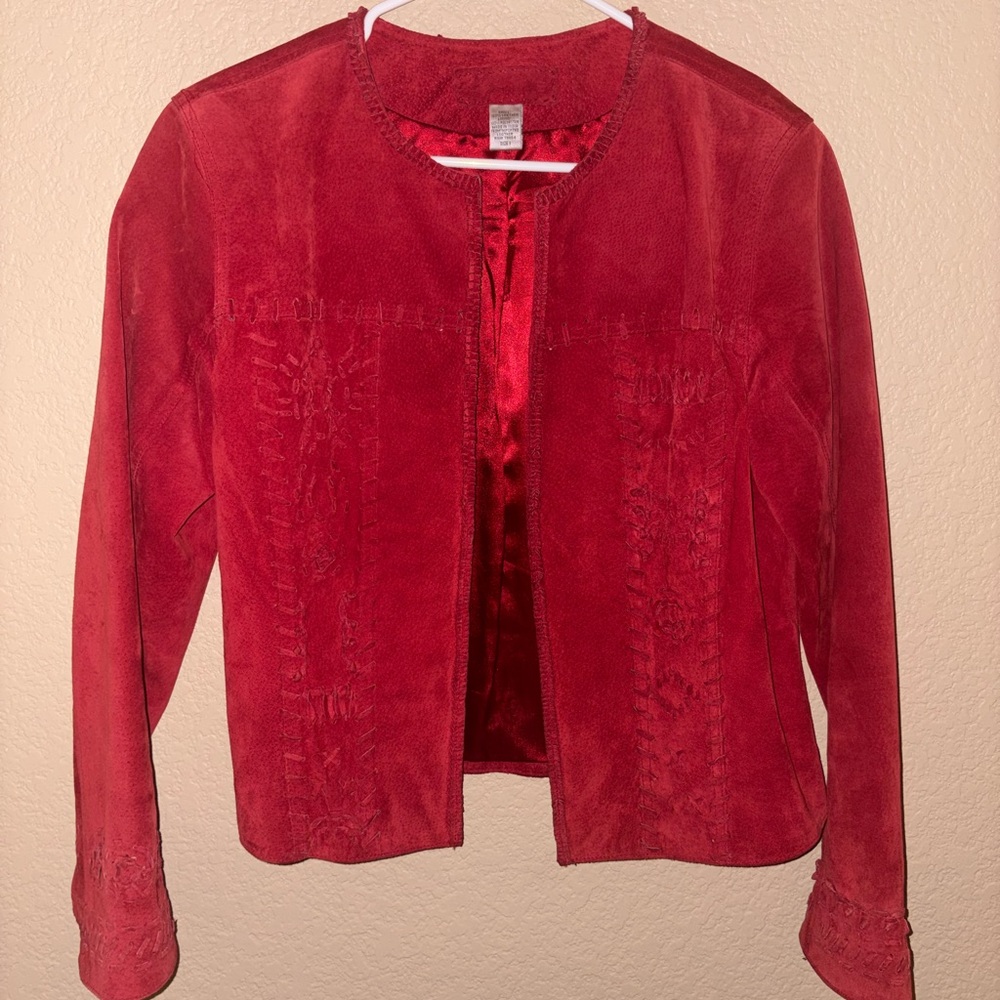 Chico's Vibrant Red 100% Leather Blazer